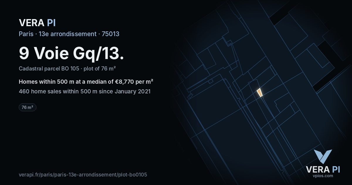 9 Voie Gq/13, 13e arrondissement at night – the plot lit, the parcels around coloured by the prices near them