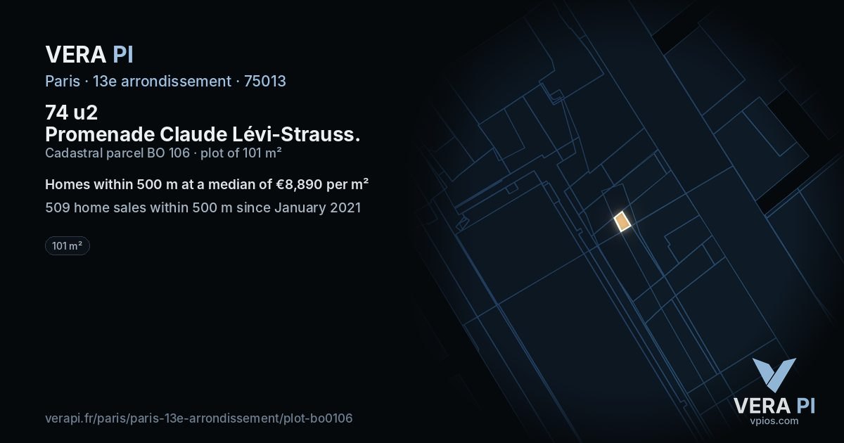 74 u2 Promenade Claude Lévi-Strauss, 13e arrondissement at night – the plot lit, the parcels around coloured by the prices near them