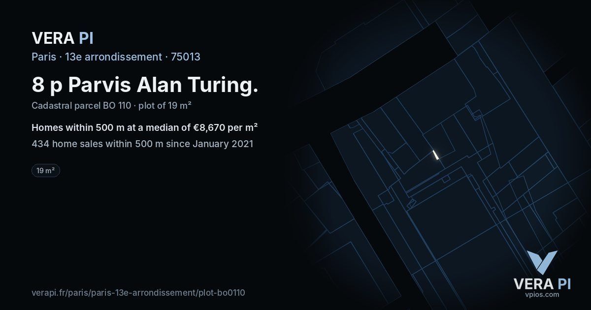 8 p Parvis Alan Turing, 13e arrondissement at night – the plot lit, the parcels around coloured by the prices near them