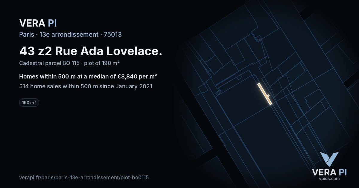 43 z2 Rue Ada Lovelace, 13e arrondissement at night – the plot lit, the parcels around coloured by the prices near them