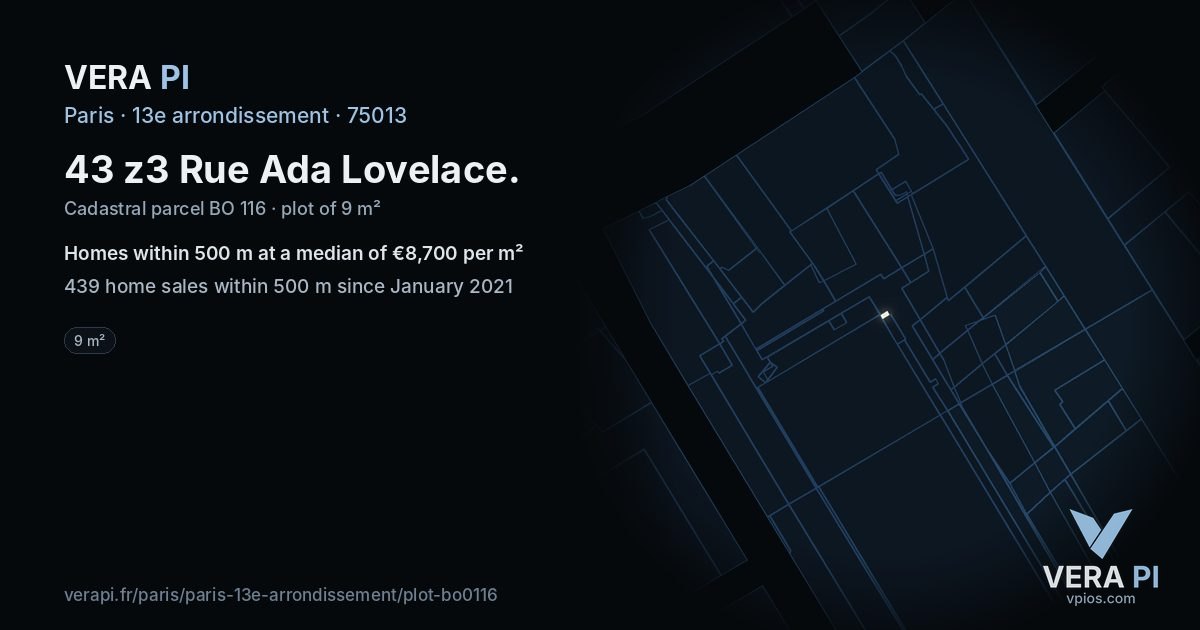 43 z3 Rue Ada Lovelace, 13e arrondissement at night – the plot lit, the parcels around coloured by the prices near them