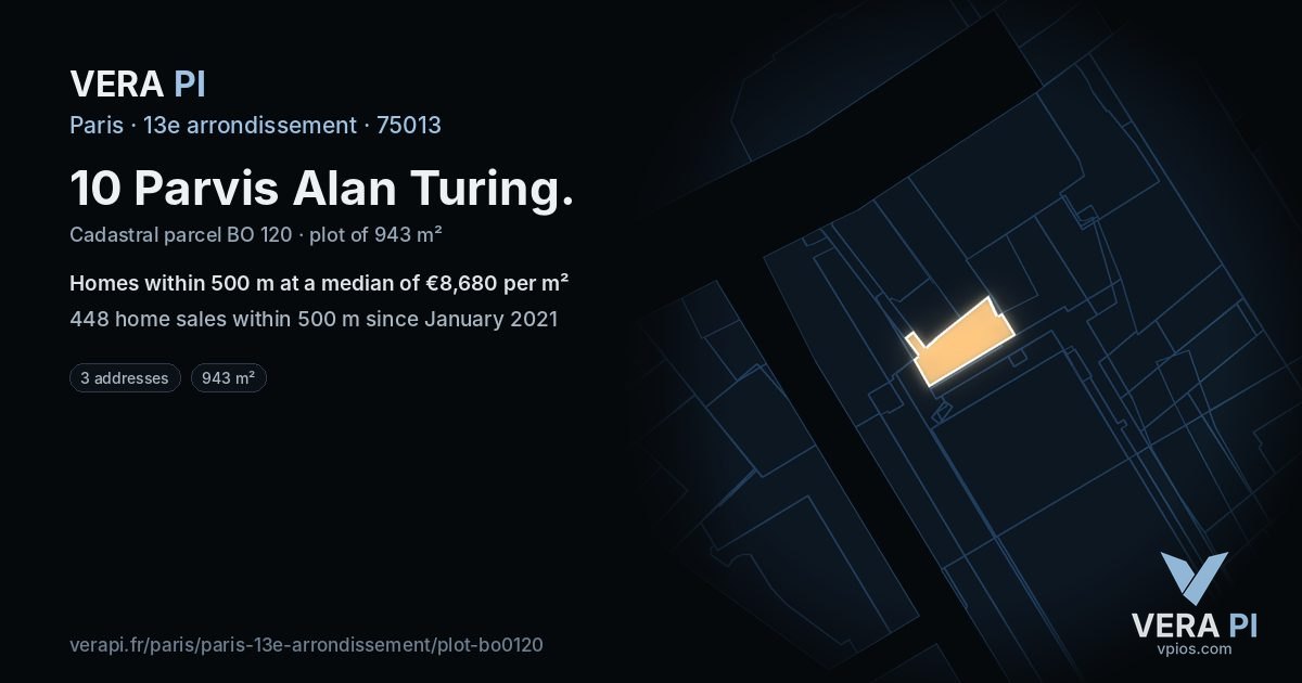 10 Parvis Alan Turing, 13e arrondissement at night – the plot lit, the parcels around coloured by the prices near them