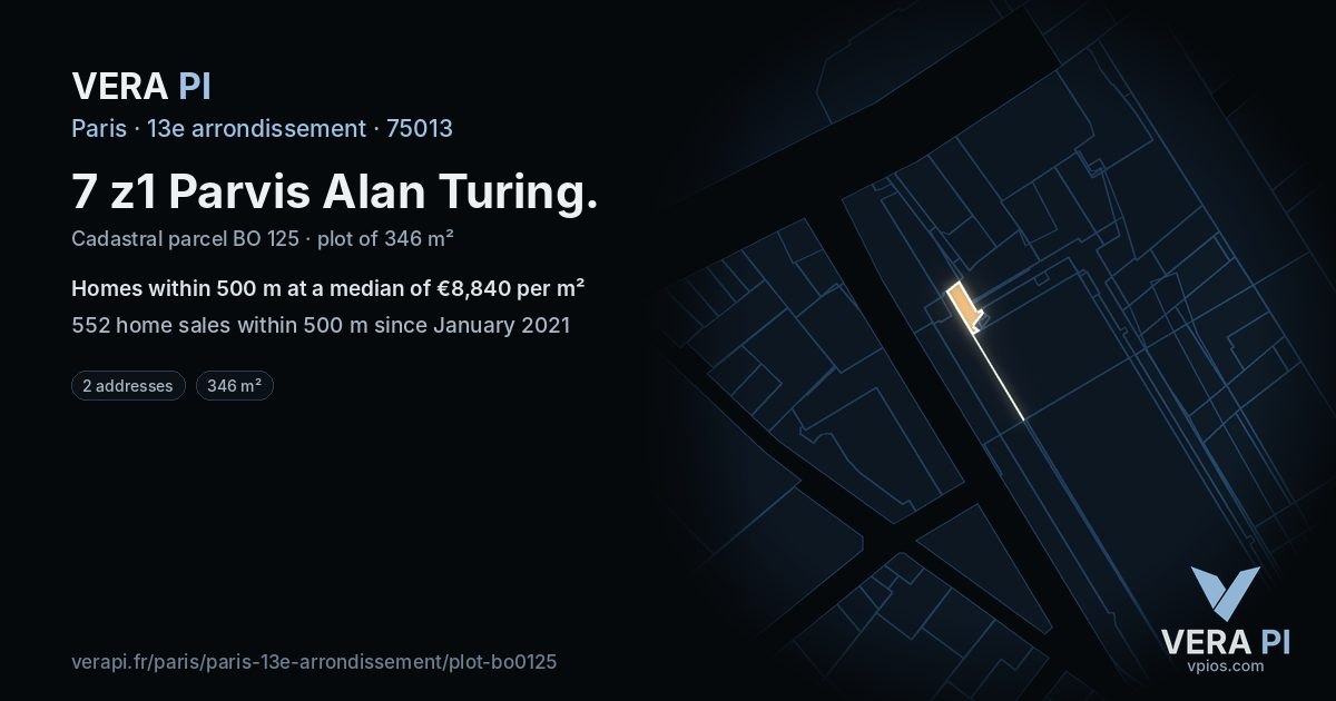 7 z1 Parvis Alan Turing, 13e arrondissement at night – the plot lit, the parcels around coloured by the prices near them