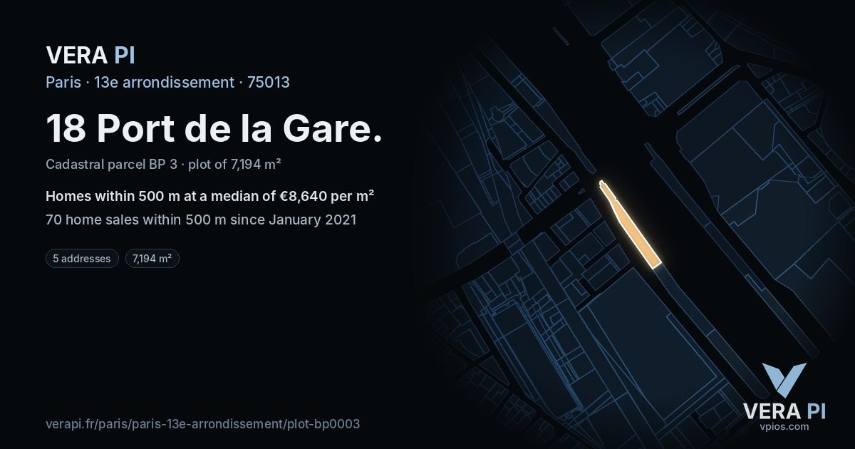 18 Port de la Gare, 13e arrondissement at night – the plot lit, the parcels around coloured by the prices near them