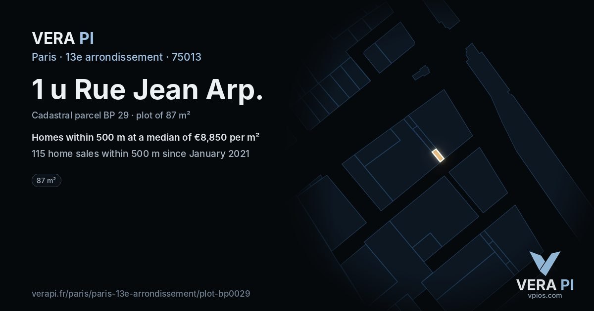 1 u Rue Jean Arp, 13e arrondissement at night – the plot lit, the parcels around coloured by the prices near them