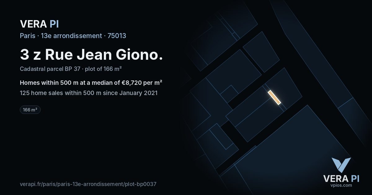 3 z Rue Jean Giono, 13e arrondissement at night – the plot lit, the parcels around coloured by the prices near them