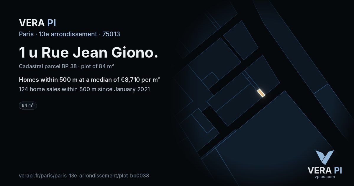 1 u Rue Jean Giono, 13e arrondissement at night – the plot lit, the parcels around coloured by the prices near them