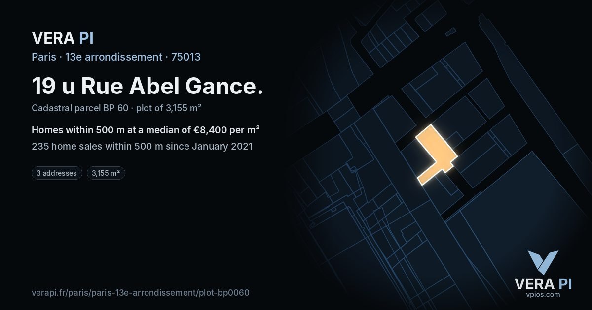 19 u Rue Abel Gance, 13e arrondissement at night – the plot lit, the parcels around coloured by the prices near them