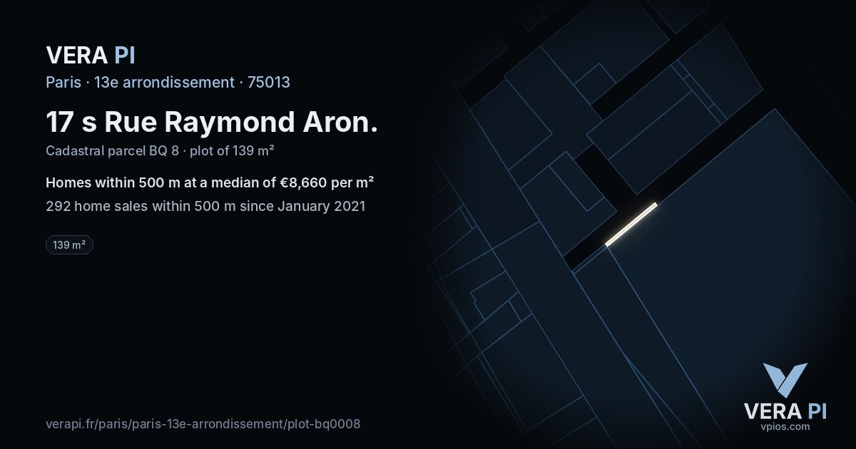 17 s Rue Raymond Aron, 13e arrondissement at night – the plot lit, the parcels around coloured by the prices near them
