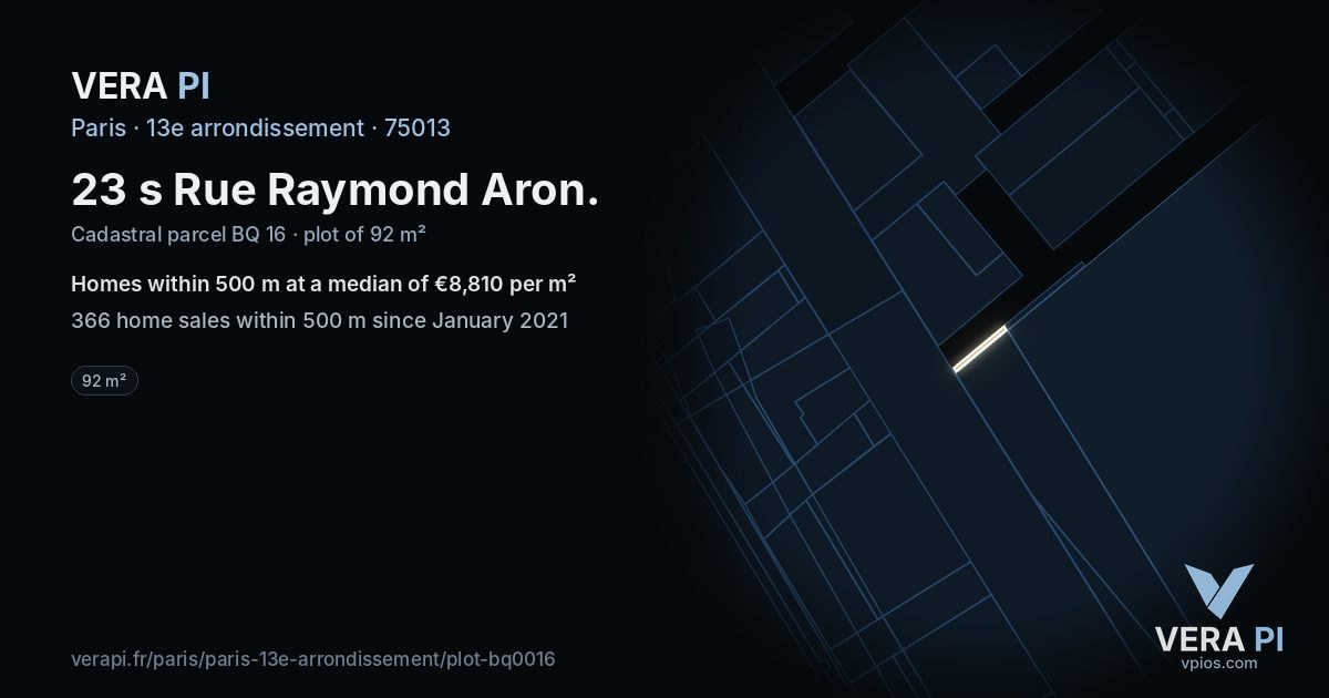23 s Rue Raymond Aron, 13e arrondissement at night – the plot lit, the parcels around coloured by the prices near them