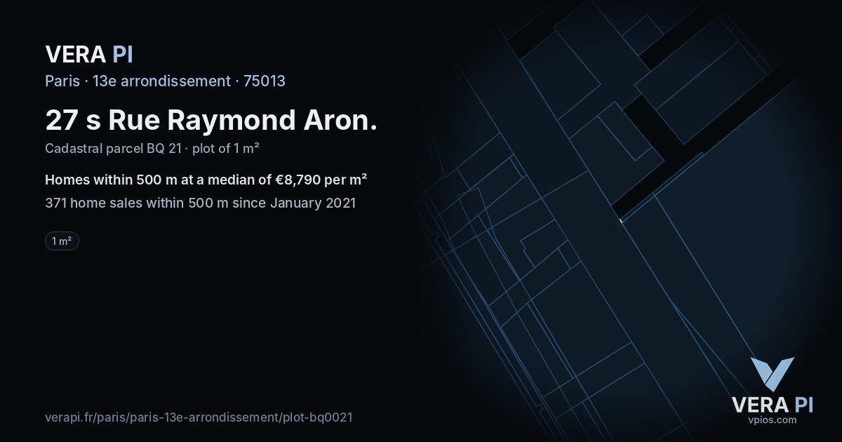 27 s Rue Raymond Aron, 13e arrondissement at night – the plot lit, the parcels around coloured by the prices near them