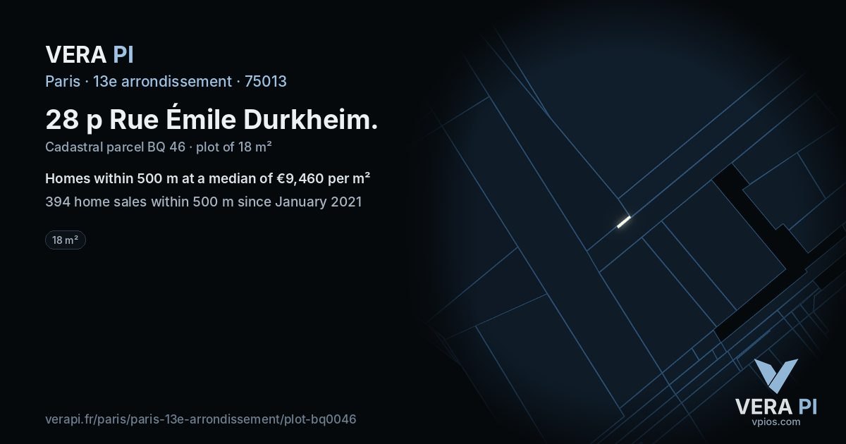 28 p Rue Émile Durkheim, 13e arrondissement at night – the plot lit, the parcels around coloured by the prices near them