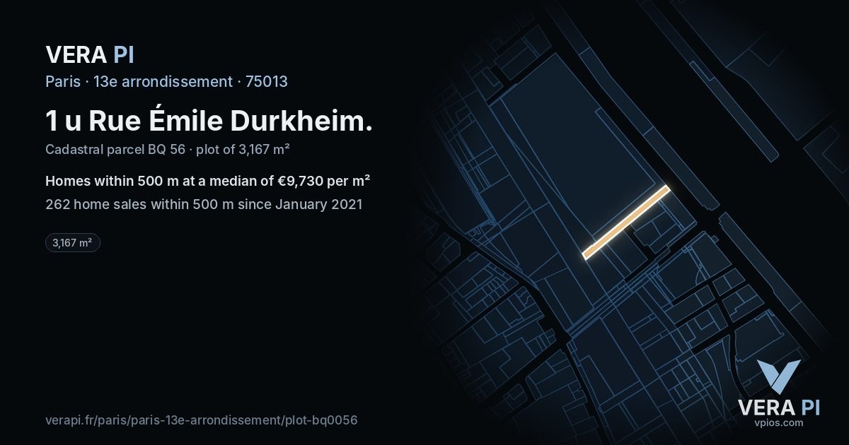 1 u Rue Émile Durkheim, 13e arrondissement at night – the plot lit, the parcels around coloured by the prices near them