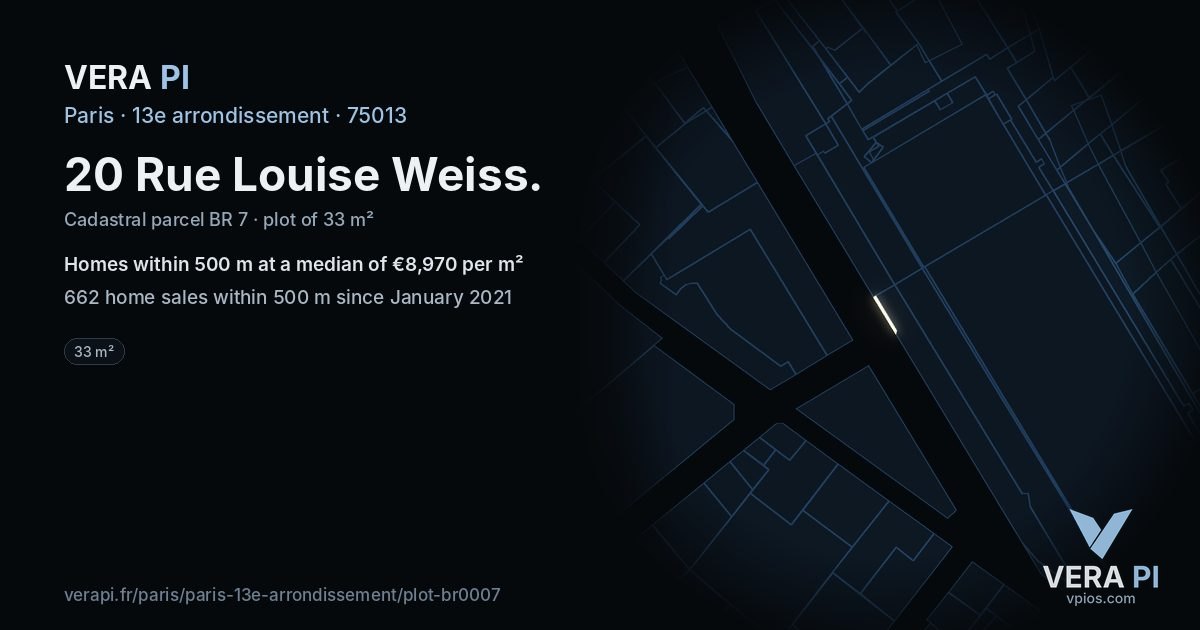 20 Rue Louise Weiss, 13e arrondissement at night – the plot lit, the parcels around coloured by the prices near them