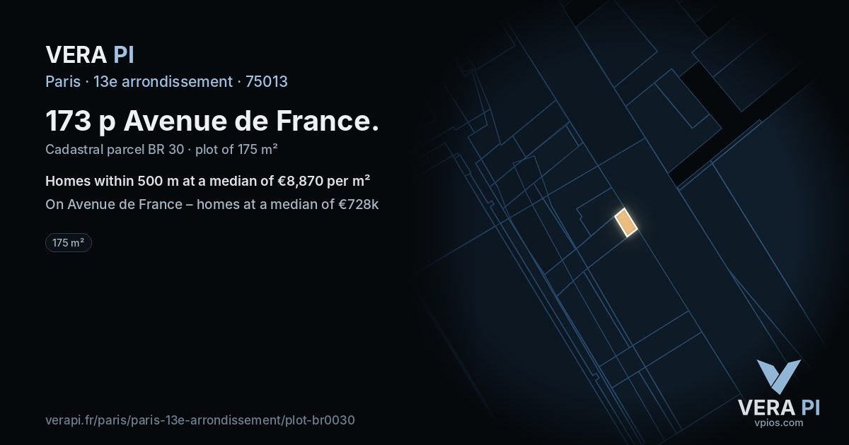 173 p Avenue de France, 13e arrondissement at night – the plot lit, the parcels around coloured by the prices near them