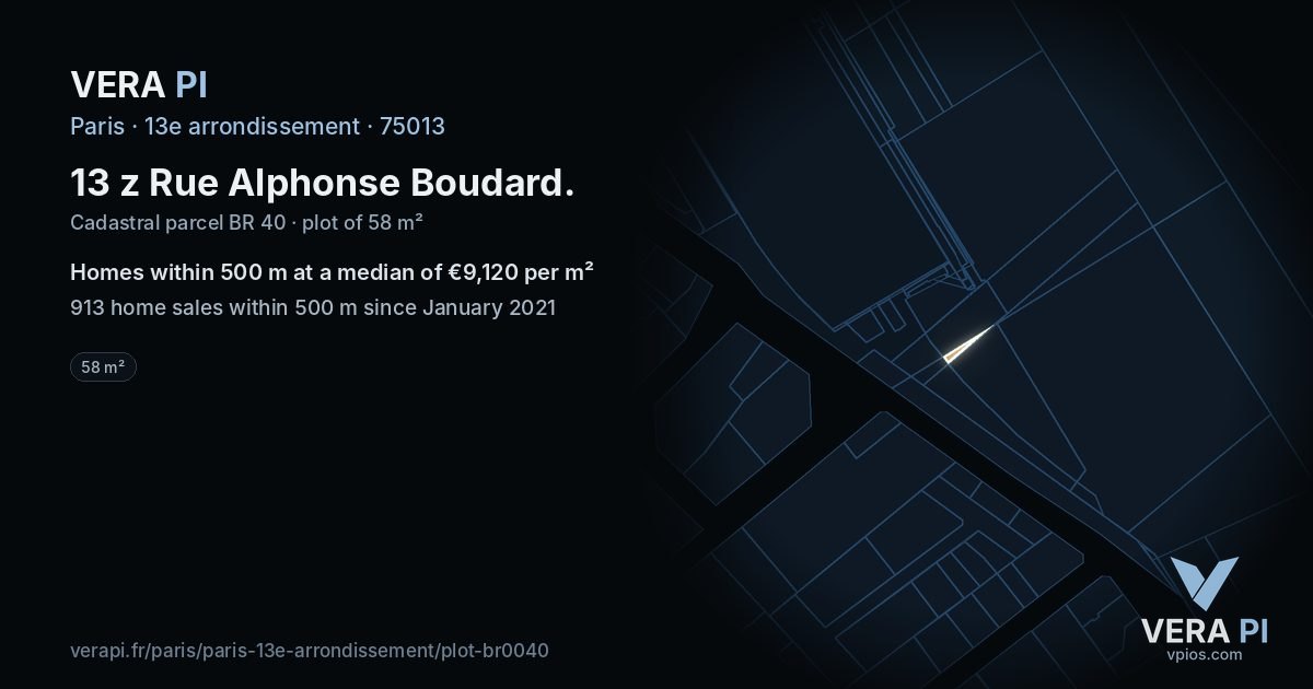 13 z Rue Alphonse Boudard, 13e arrondissement at night – the plot lit, the parcels around coloured by the prices near them