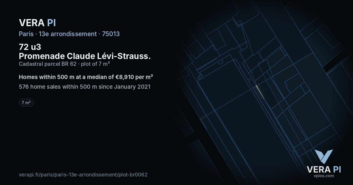 72 u3 Promenade Claude Lévi-Strauss, 13e arrondissement at night – the plot lit, the parcels around coloured by the prices near them