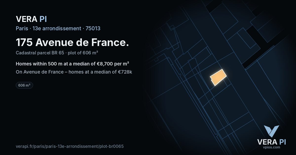 175 Avenue de France, 13e arrondissement at night – the plot lit, the parcels around coloured by the prices near them