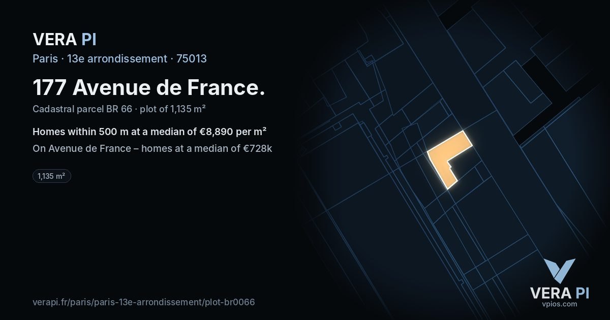 177 Avenue de France, 13e arrondissement at night – the plot lit, the parcels around coloured by the prices near them