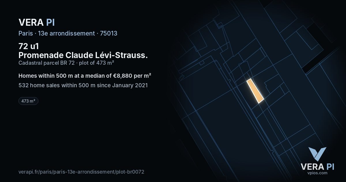 72 u1 Promenade Claude Lévi-Strauss, 13e arrondissement at night – the plot lit, the parcels around coloured by the prices near them