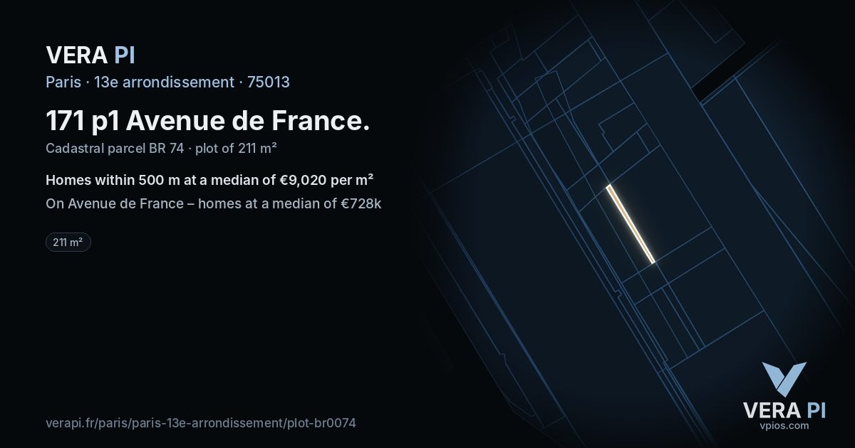 171 p1 Avenue de France, 13e arrondissement at night – the plot lit, the parcels around coloured by the prices near them