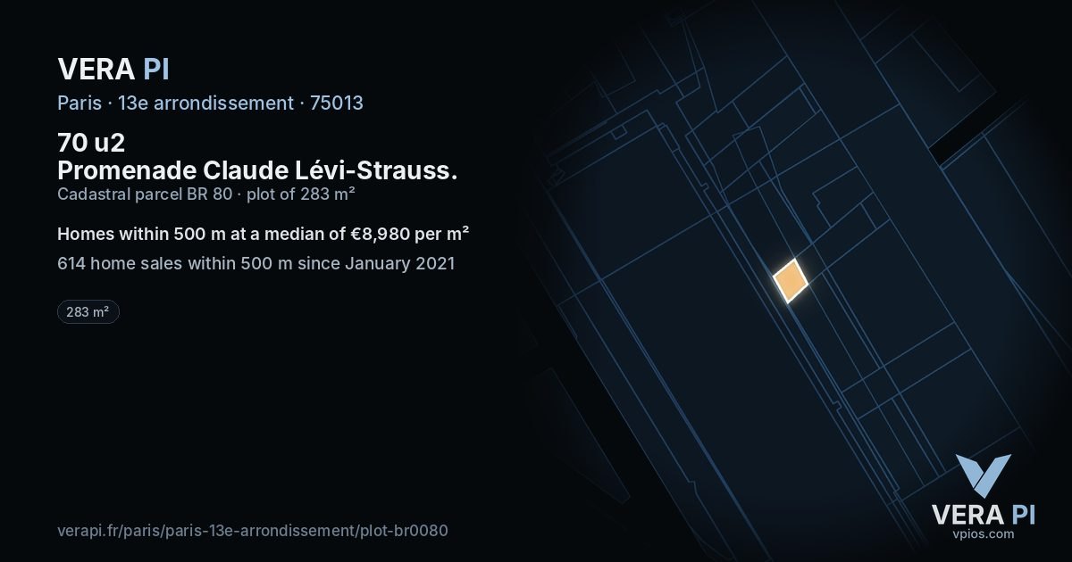 70 u2 Promenade Claude Lévi-Strauss, 13e arrondissement at night – the plot lit, the parcels around coloured by the prices near them