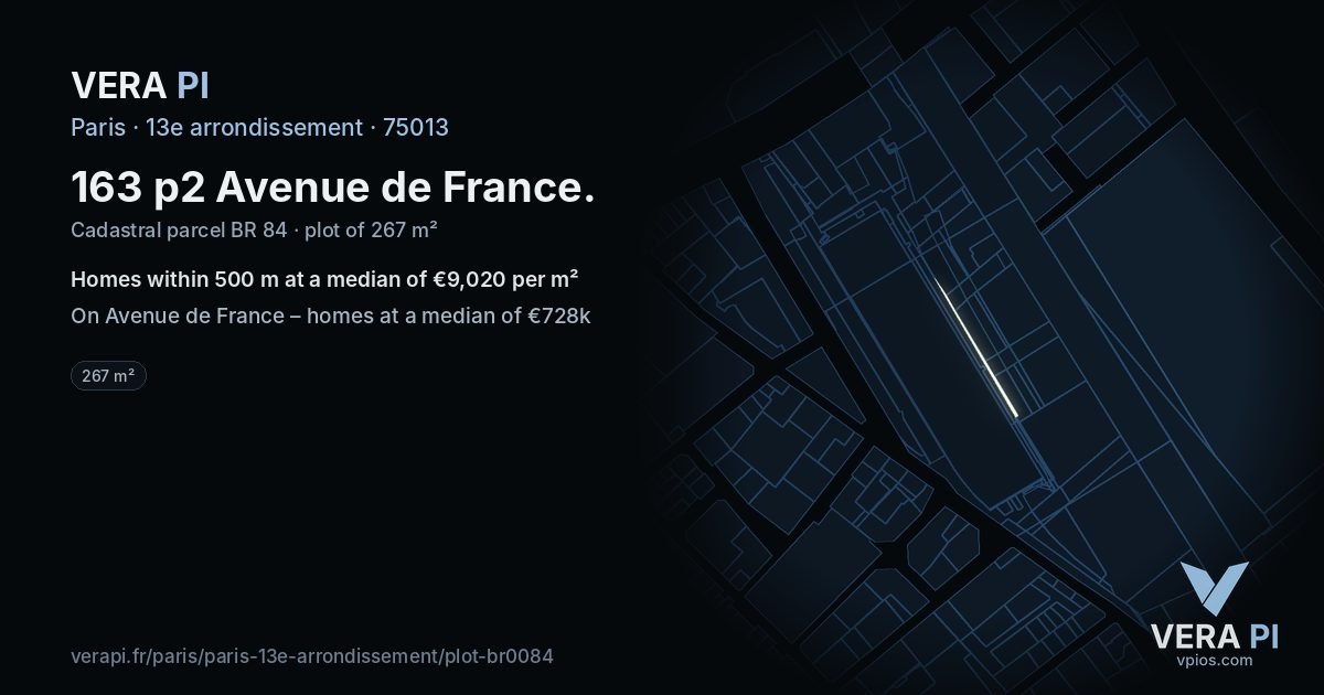 163 p2 Avenue de France, 13e arrondissement at night – the plot lit, the parcels around coloured by the prices near them