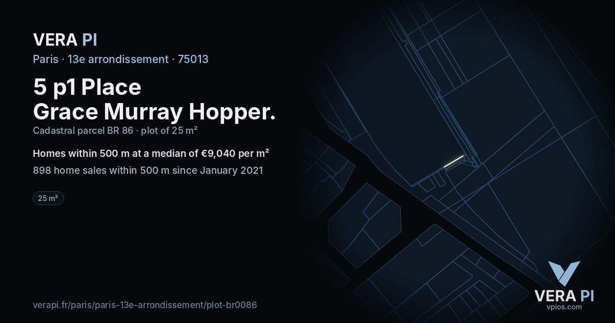 5 p1 Place Grace Murray Hopper, 13e arrondissement at night – the plot lit, the parcels around coloured by the prices near them