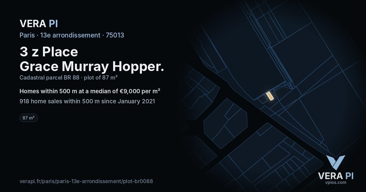 3 z Place Grace Murray Hopper, 13e arrondissement at night – the plot lit, the parcels around coloured by the prices near them
