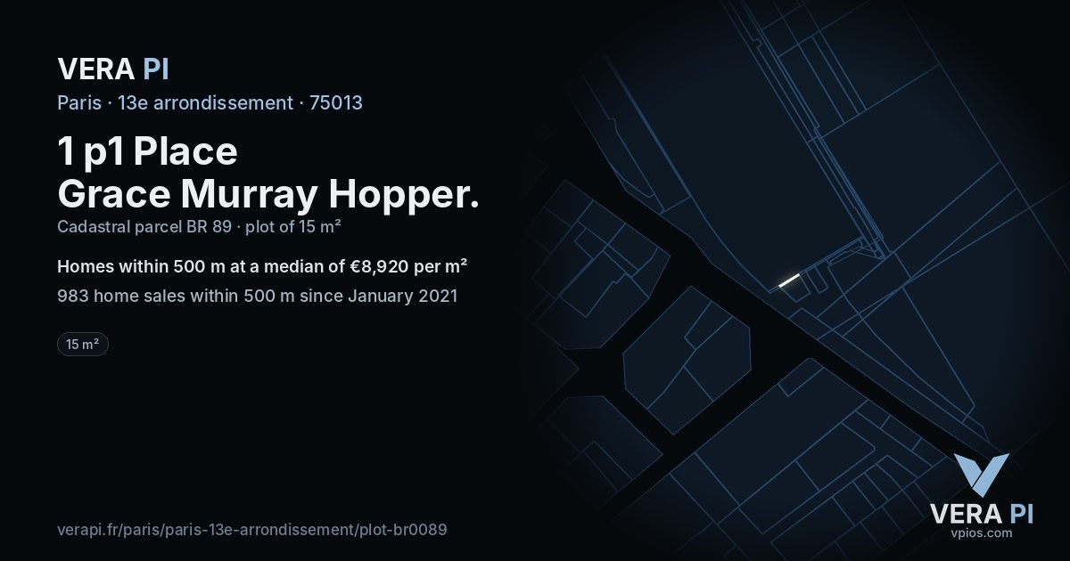 1 p1 Place Grace Murray Hopper, 13e arrondissement at night – the plot lit, the parcels around coloured by the prices near them