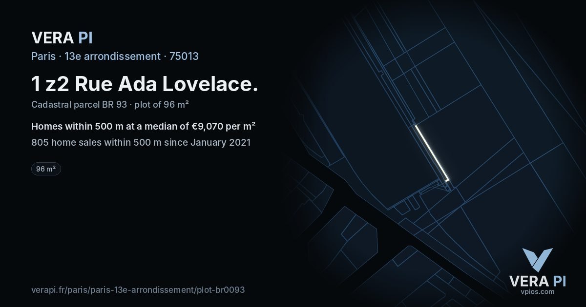 1 z2 Rue Ada Lovelace, 13e arrondissement at night – the plot lit, the parcels around coloured by the prices near them