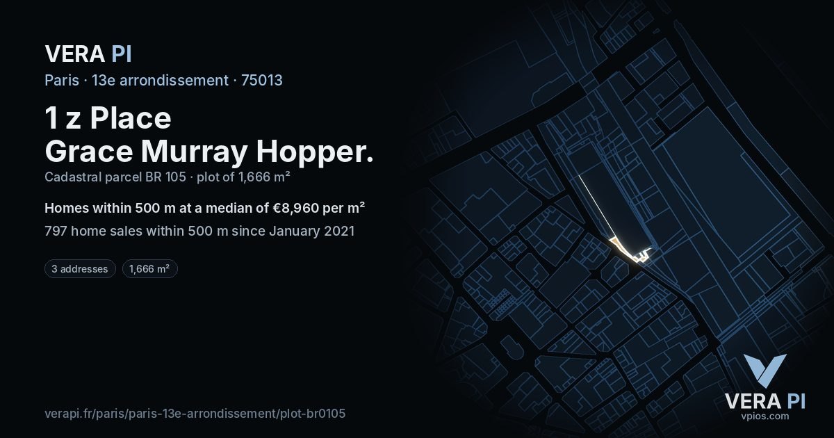 1 z Place Grace Murray Hopper, 13e arrondissement at night – the plot lit, the parcels around coloured by the prices near them