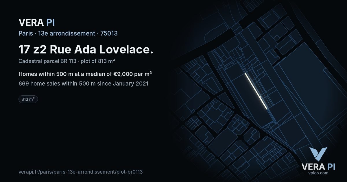 17 z2 Rue Ada Lovelace, 13e arrondissement at night – the plot lit, the parcels around coloured by the prices near them