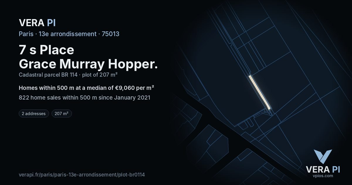 7 s Place Grace Murray Hopper, 13e arrondissement at night – the plot lit, the parcels around coloured by the prices near them