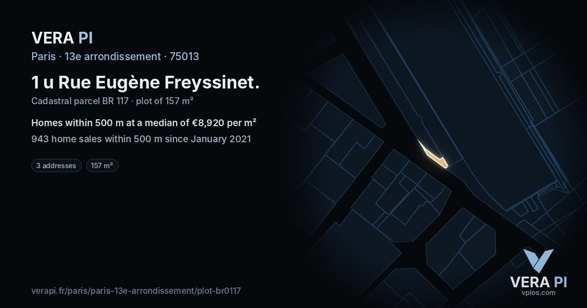 1 u Rue Eugène Freyssinet, 13e arrondissement at night – the plot lit, the parcels around coloured by the prices near them