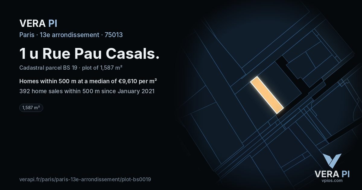1 u Rue Pau Casals, 13e arrondissement at night – the plot lit, the parcels around coloured by the prices near them