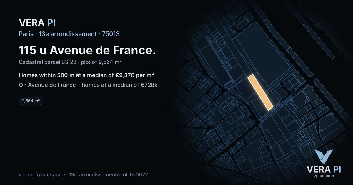 115 u Avenue de France, 13e arrondissement at night – the plot lit, the parcels around coloured by the prices near them