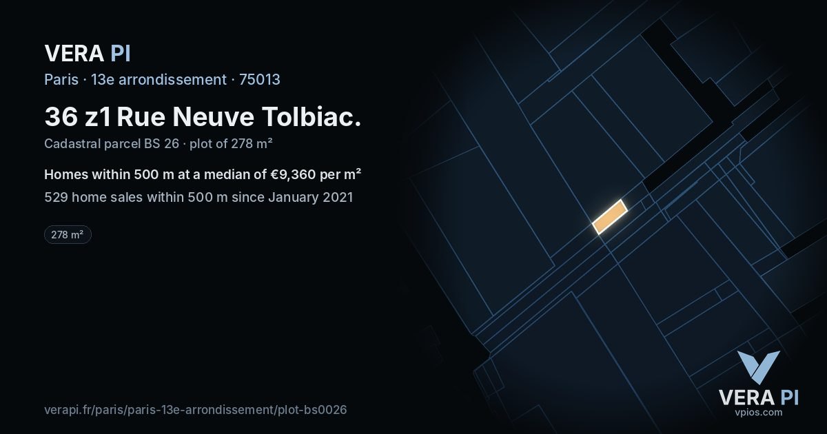 36 z1 Rue Neuve Tolbiac, 13e arrondissement at night – the plot lit, the parcels around coloured by the prices near them