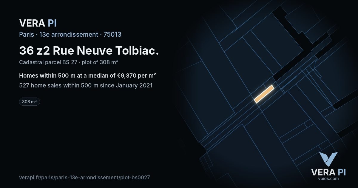 36 z2 Rue Neuve Tolbiac, 13e arrondissement at night – the plot lit, the parcels around coloured by the prices near them