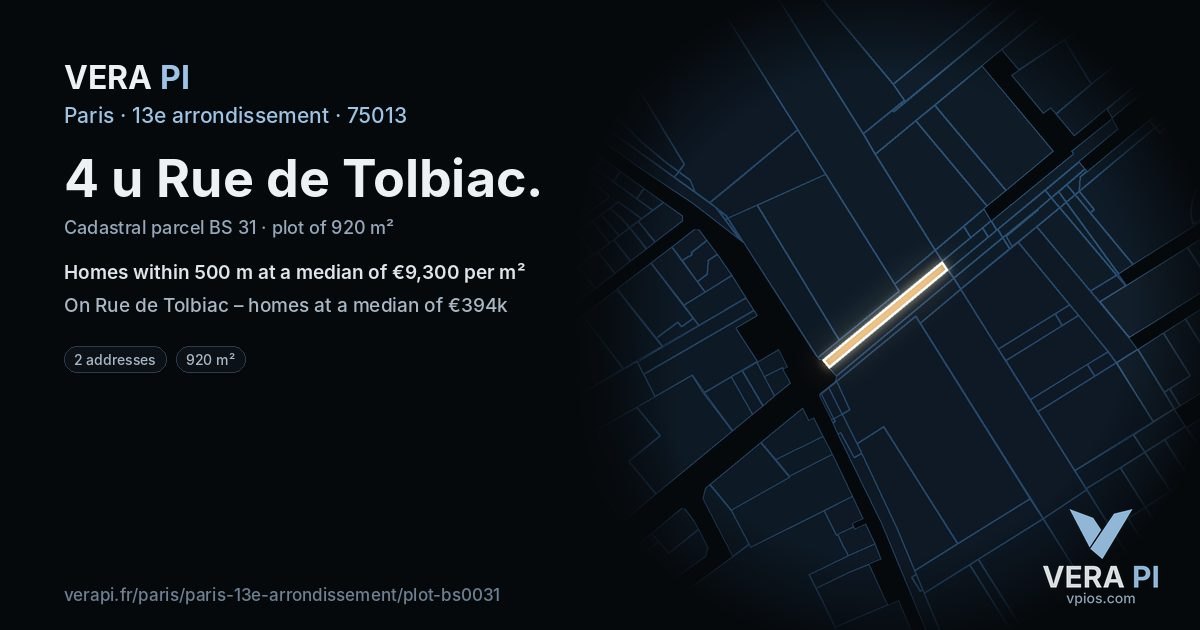 4 u Rue de Tolbiac, 13e arrondissement at night – the plot lit, the parcels around coloured by the prices near them