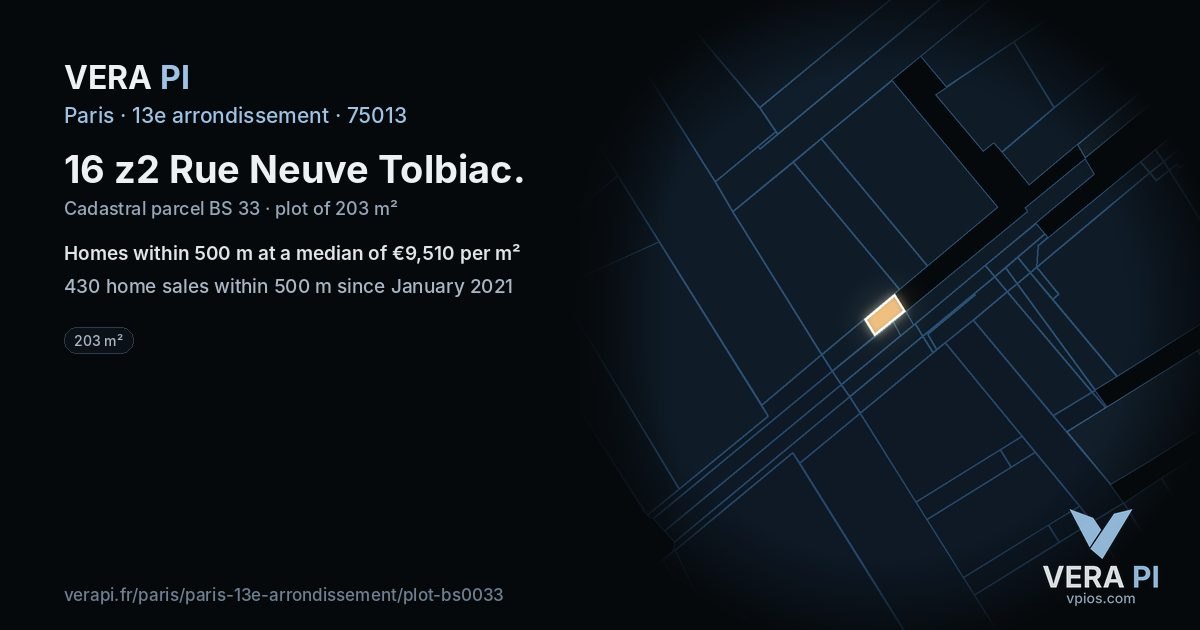 16 z2 Rue Neuve Tolbiac, 13e arrondissement at night – the plot lit, the parcels around coloured by the prices near them