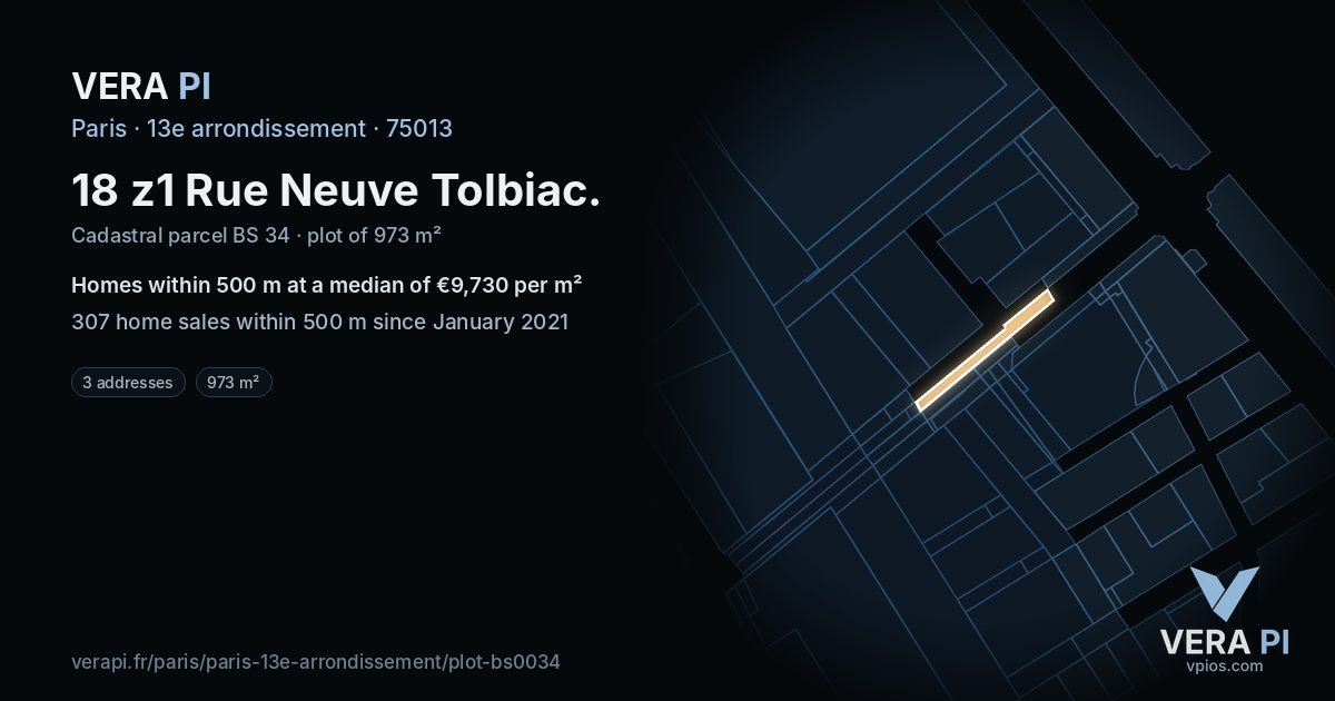18 z1 Rue Neuve Tolbiac, 13e arrondissement at night – the plot lit, the parcels around coloured by the prices near them