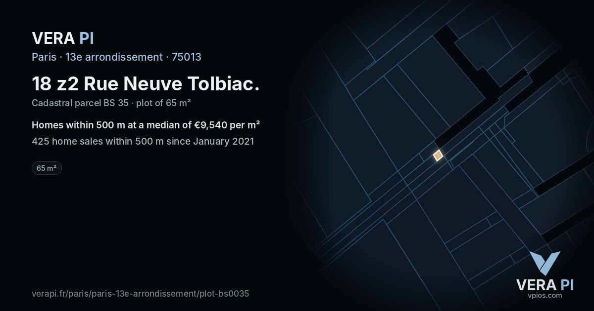 18 z2 Rue Neuve Tolbiac, 13e arrondissement at night – the plot lit, the parcels around coloured by the prices near them