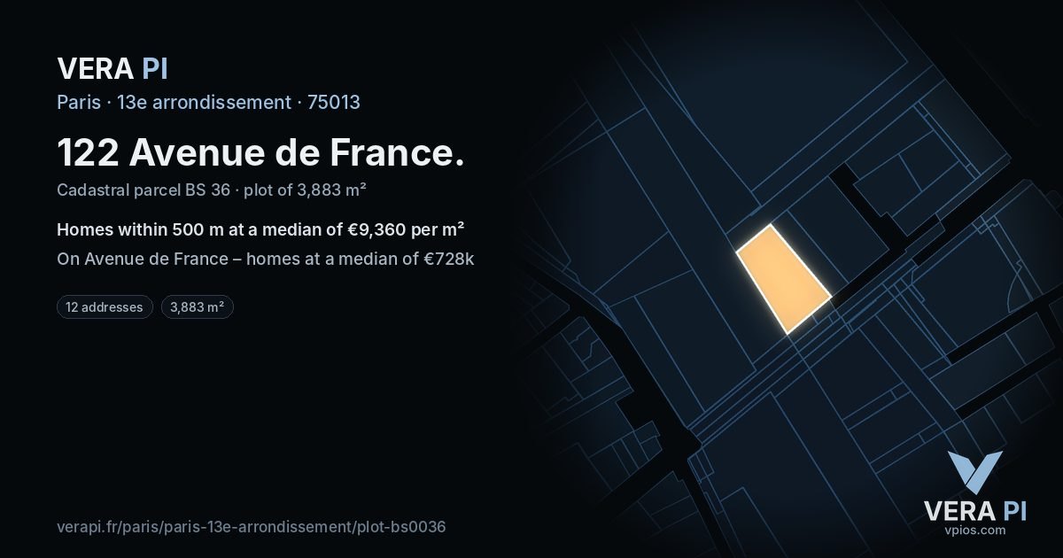 122 Avenue de France, 13e arrondissement at night – the plot lit, the parcels around coloured by the prices near them