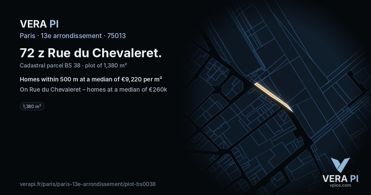 72 z Rue du Chevaleret, 13e arrondissement at night – the plot lit, the parcels around coloured by the prices near them