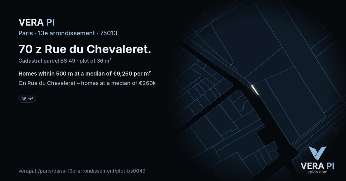 70 z Rue du Chevaleret, 13e arrondissement at night – the plot lit, the parcels around coloured by the prices near them