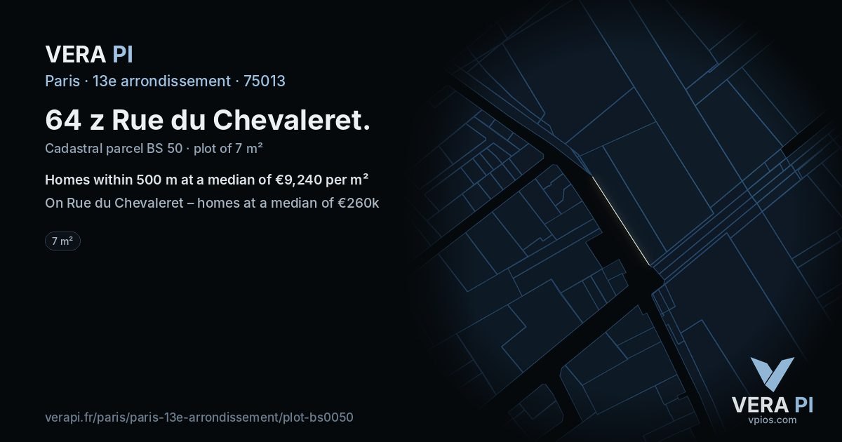 64 z Rue du Chevaleret, 13e arrondissement at night – the plot lit, the parcels around coloured by the prices near them