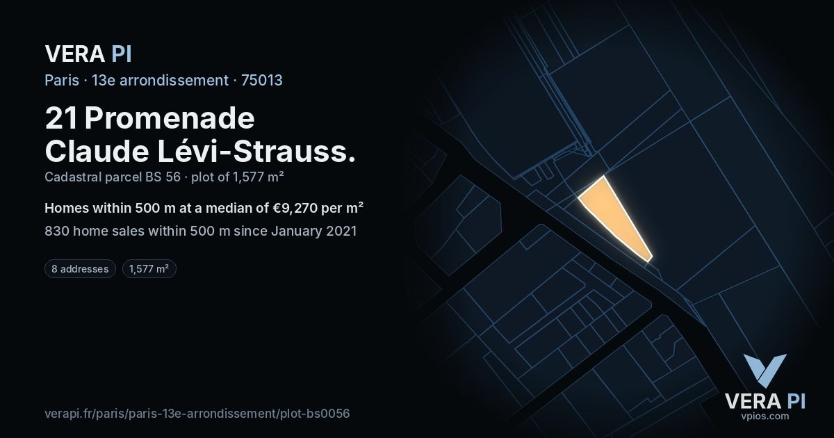 21 Promenade Claude Lévi-Strauss, 13e arrondissement at night – the plot lit, the parcels around coloured by the prices near them