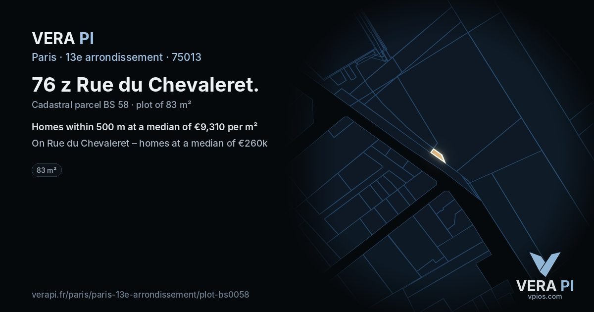 76 z Rue du Chevaleret, 13e arrondissement at night – the plot lit, the parcels around coloured by the prices near them
