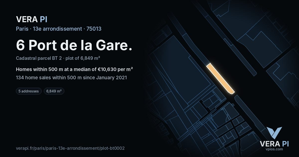 6 Port de la Gare, 13e arrondissement at night – the plot lit, the parcels around coloured by the prices near them